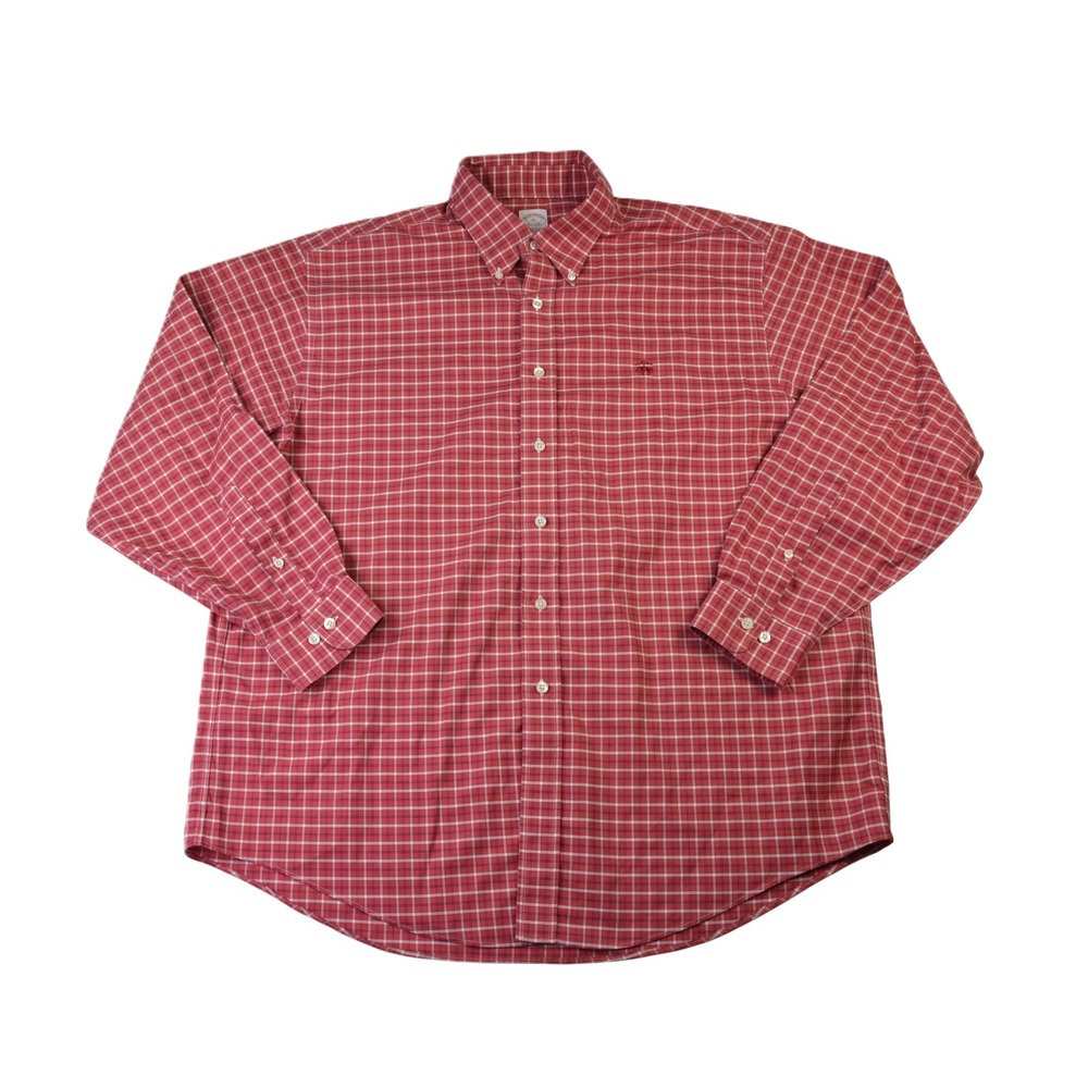 Brooks Brothers Supima Cotton Non-Iron Plaid Button Down Shirt Red Mens XL